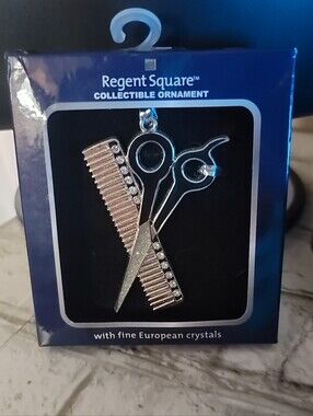 Silver and Rose Gold Barber Scissors & Comb Ornament